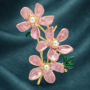Pink Blossom Floral Gold Brooch